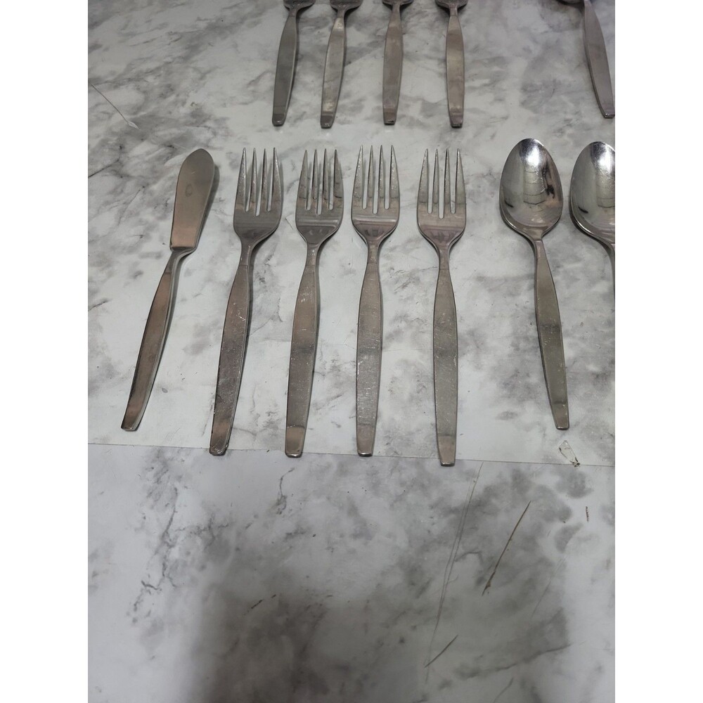 Oneida Community FROSTFIRE Flatware Stainless Satin Mid-century Modern 18 Pieces - Picture 3 of 6